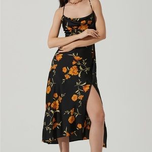 Astr The Label Gaia Floral Midi Dress in Black